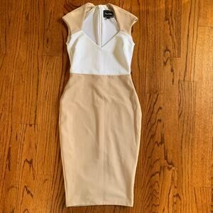 Nookie Color Block Cocktail Dress | Tan White | Size AU 8/US 4
